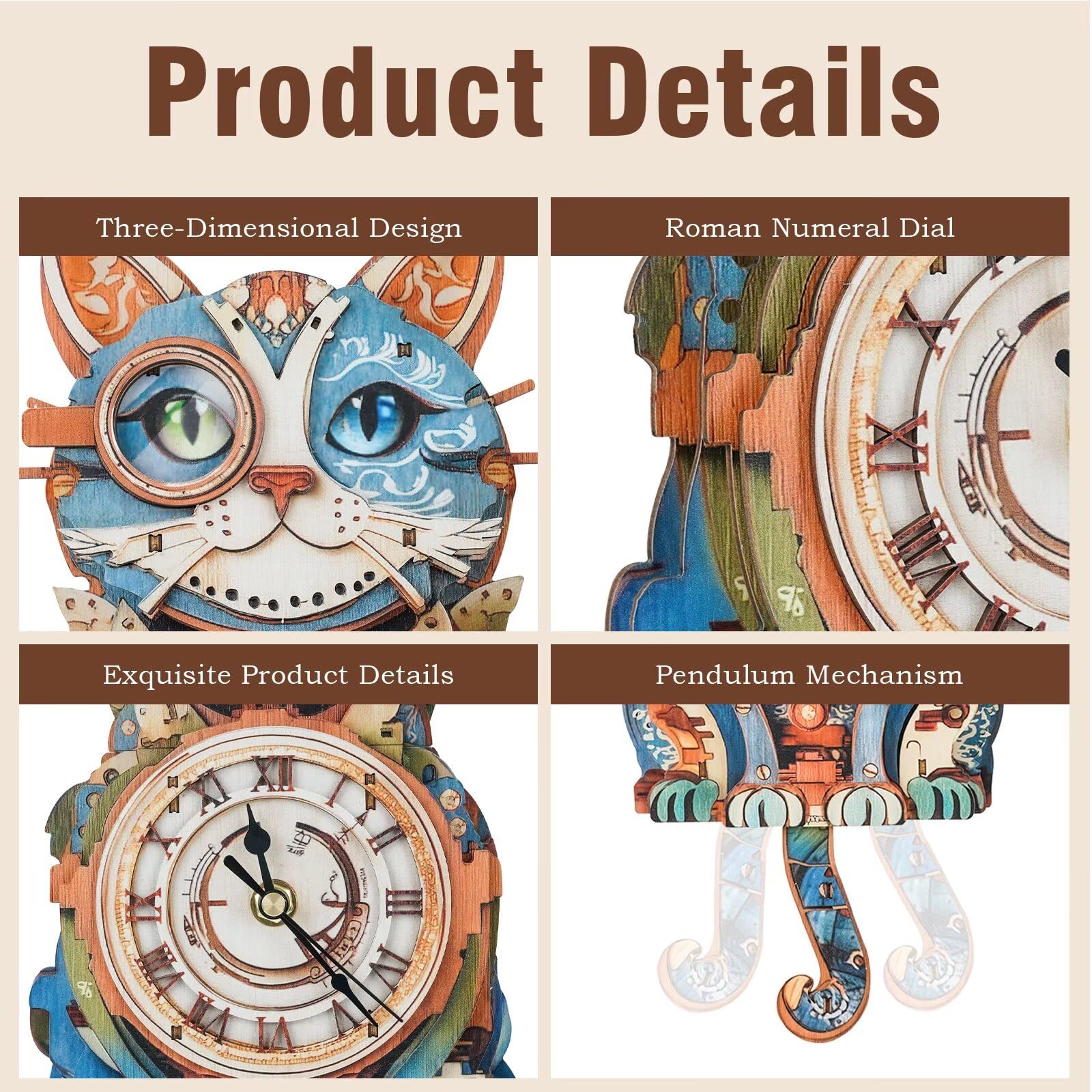 Jollitot ready-to-hang cat clock after assembly, enhances any room