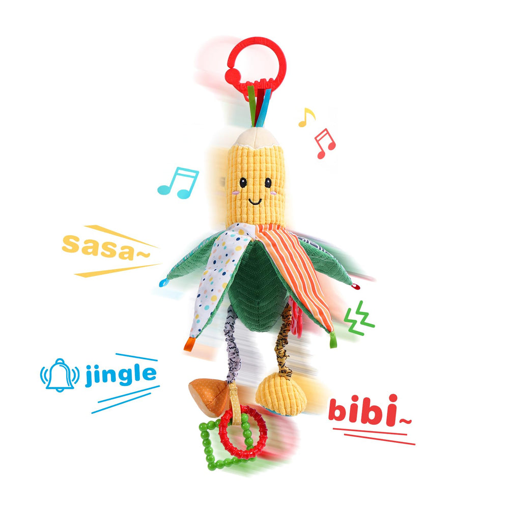 Jollybaby baby rattles hanging toy for car seat with bell and crinkle fabric.