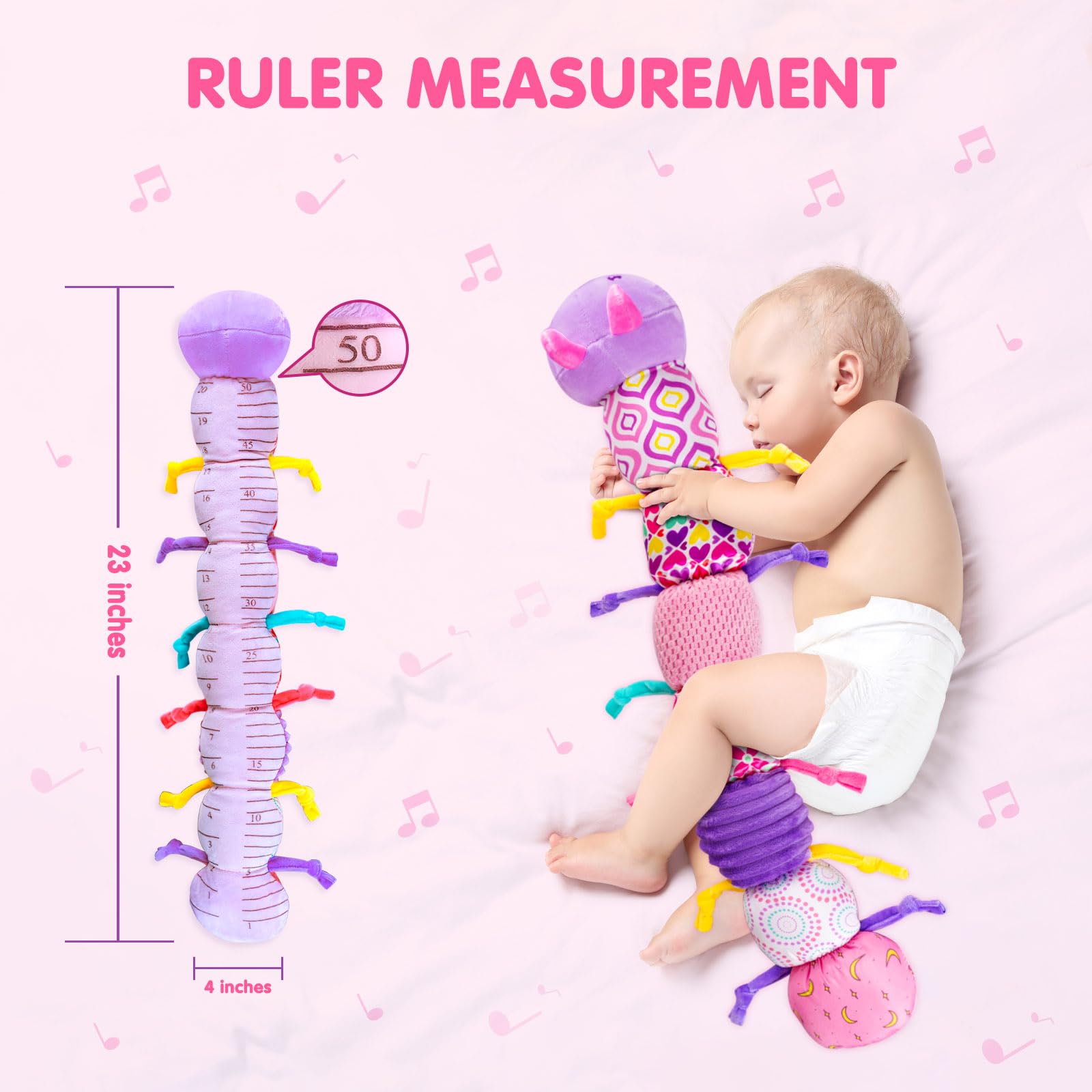 Jollybaby Caterpillar Toy rattle tail engages baby's grasp and curiosity