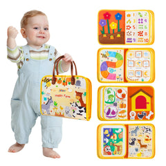 Jollybaby Farm Busy Book cover with vibrant farm scenes for screen-free play.