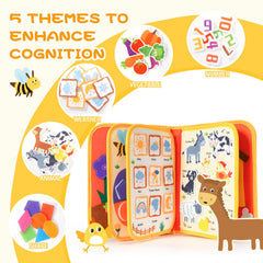 Jollybaby Farm Busy Book puzzle board promotes problem solving through colors.