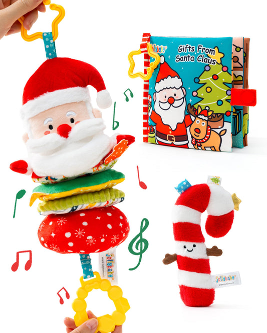 Jollybaby first Christmas cloth book with crinkle pages for sensory exploration