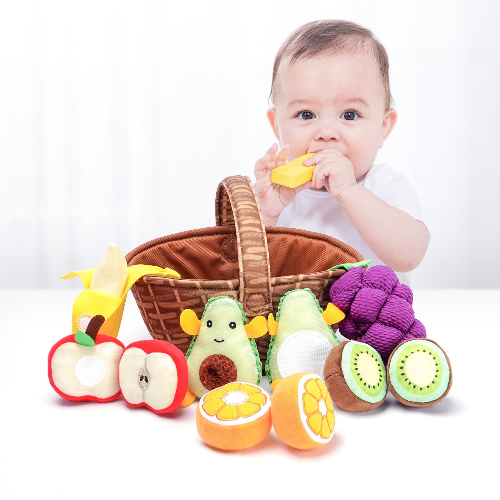 Jollybaby plush avocado fruit for toddlers supports pretend play and sensory exploration