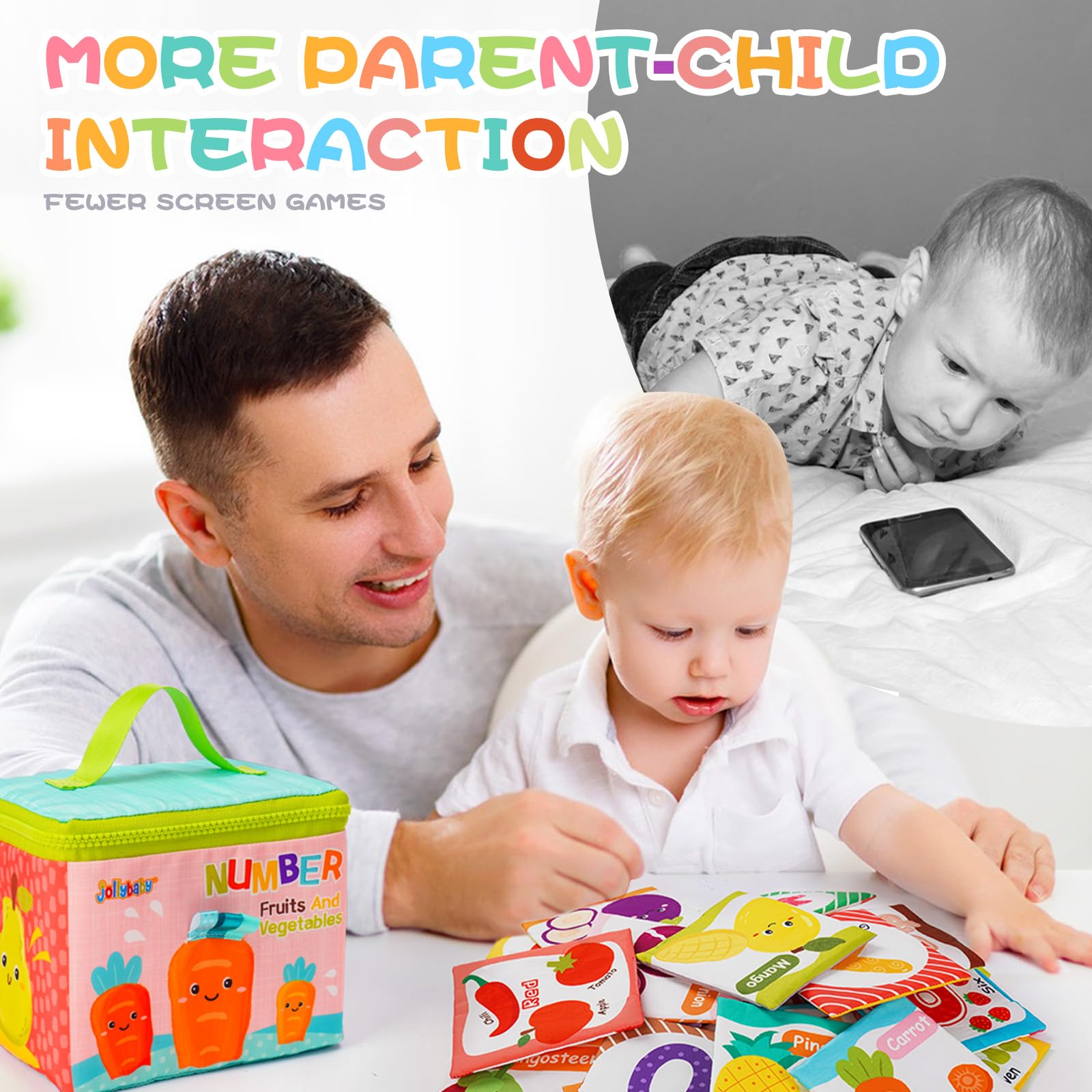 Jollybaby included storage pouch keeps flash cards organized