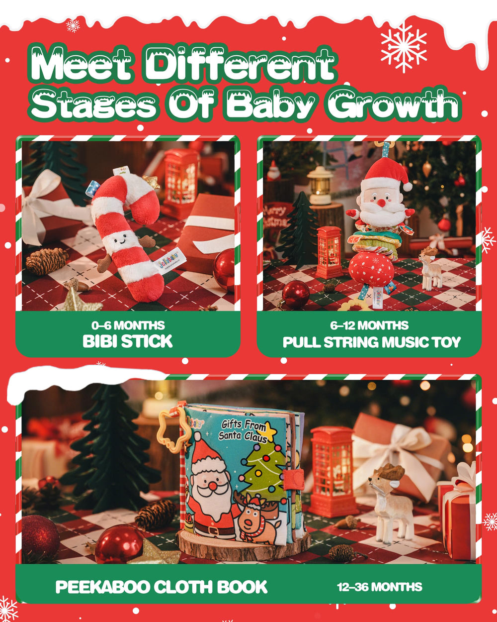 Jollybaby safe, washable Christmas toys designed for repeated holiday use