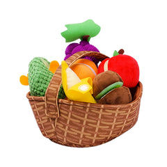 Jollybaby toddler pretend play fruit basket with soft plush fruits for imaginative learning.