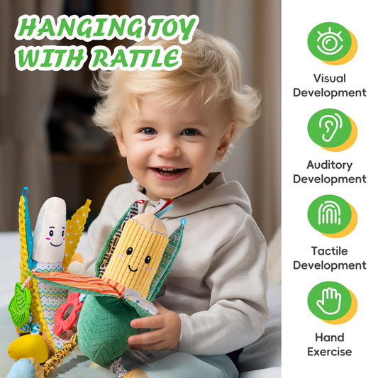 Jollybaby Montessori plush vegetable toy set featuring banana and corn shapes.