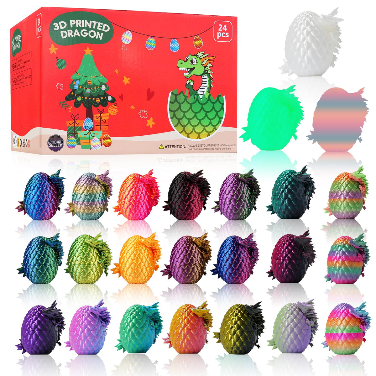 JOMBY 24pcs dragon eggs set with articulated dragons for display and play.