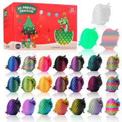 JOMBY 24pcs dragon eggs set with articulated dragons for display and play.
