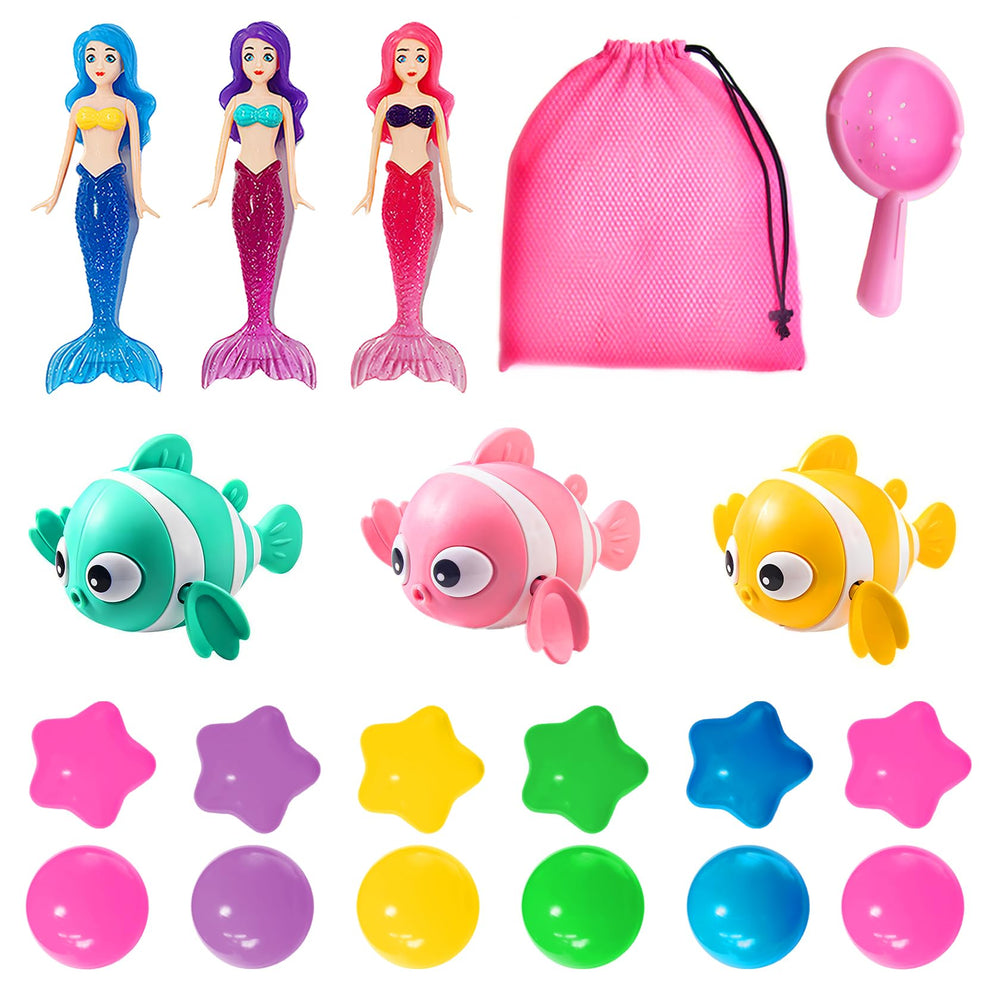 Jomi & Jolly Little Mermaid dolls for imaginative bath play.
