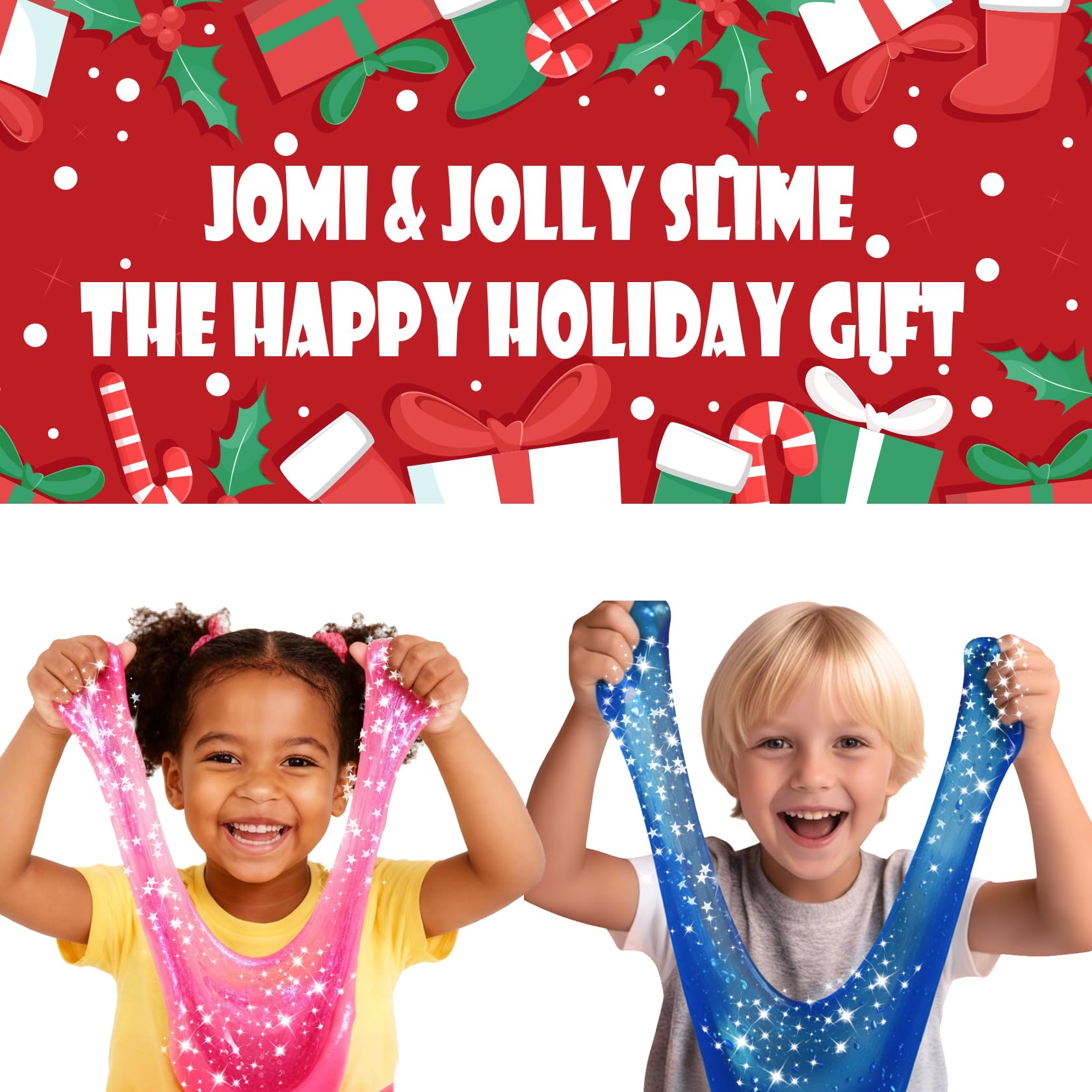 Jomi & Jolly safe materials for clear slime base and kid-friendly play.