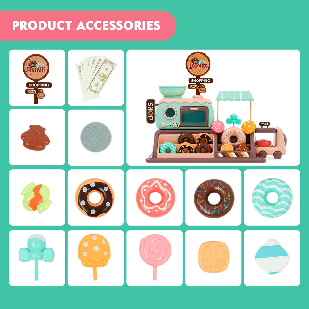 Jomifin donut and candy car adds movement and role-play variety.