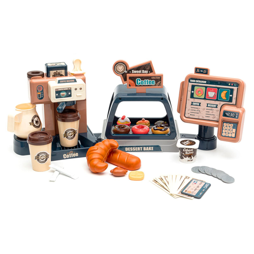 Jomifin pretend coffee shop set with coffee maker for imaginative role play