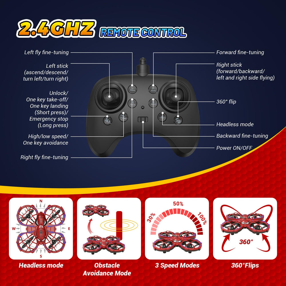 Jomzuci Spider Drone with propeller guards protects children during flights.
