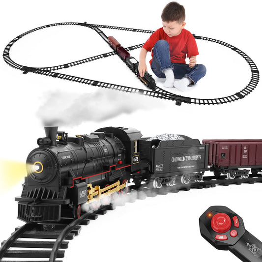 JONEALA train set front view with remote control and alloy locomotive for engaging play.