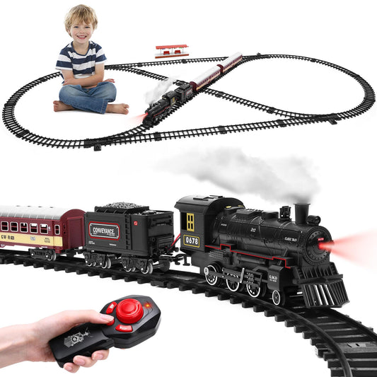 JONEALA train set with steam locomotive for immersive play and LED lights