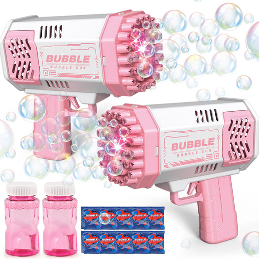 JONEG bubble machine 2-pack creates a lively bubble show for kids.