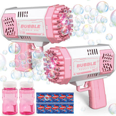 JONEG bubble machine 2-pack creates a lively bubble show for kids.