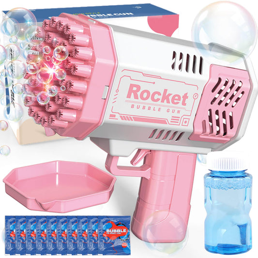 JONEG bubble machine for kids in pink with vibrant bubbles.