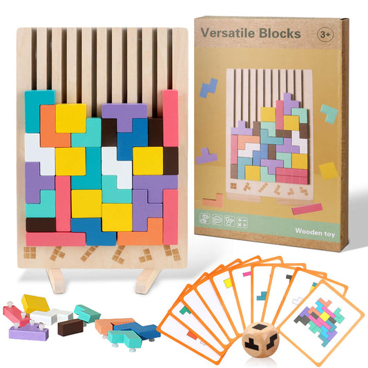 JONEG wooden stacking puzzles tower with blocks for imaginative play and balance practice