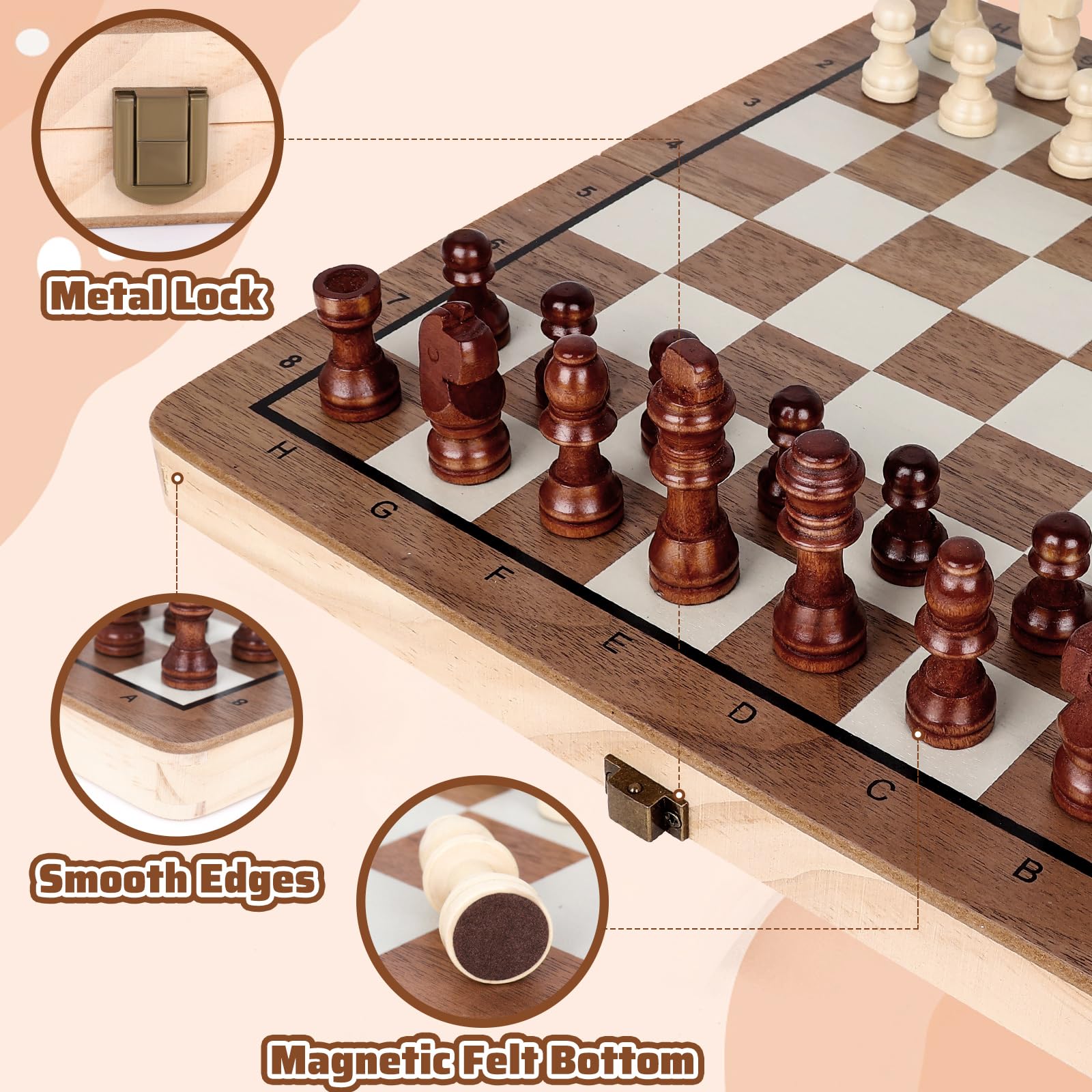 Joneytech chess set with built in storage keeps every piece organized during trips.