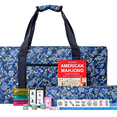 Jongyance American Mahjong set with blue carrying bag for portable game nights.