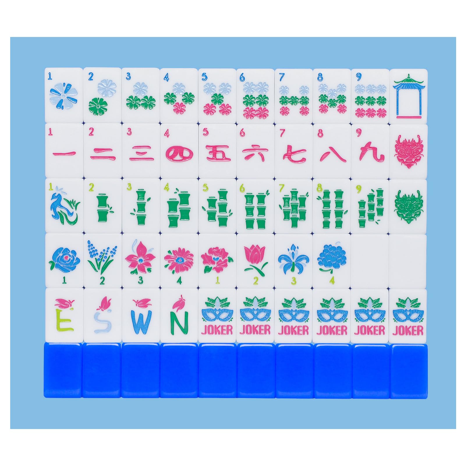 Jongyance blue American Mahjong tiles ready for play