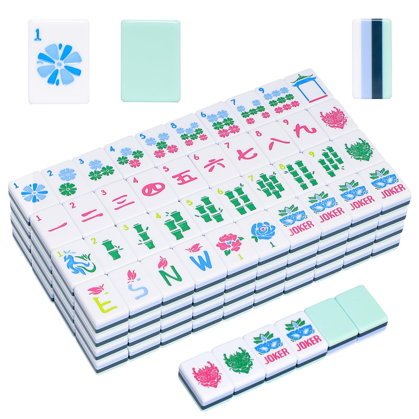 Jongyance American Mahjong tiles close-up with crisp engraving for easy reading.