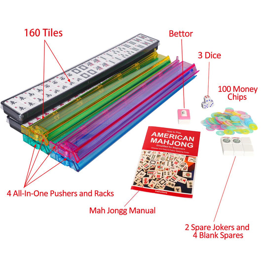 Jongyance racks and pushers for easy tile handling during gameplay.