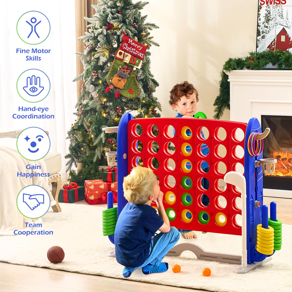 JooKiddie Giant 4-in-a-Row includes two convenient drink holders