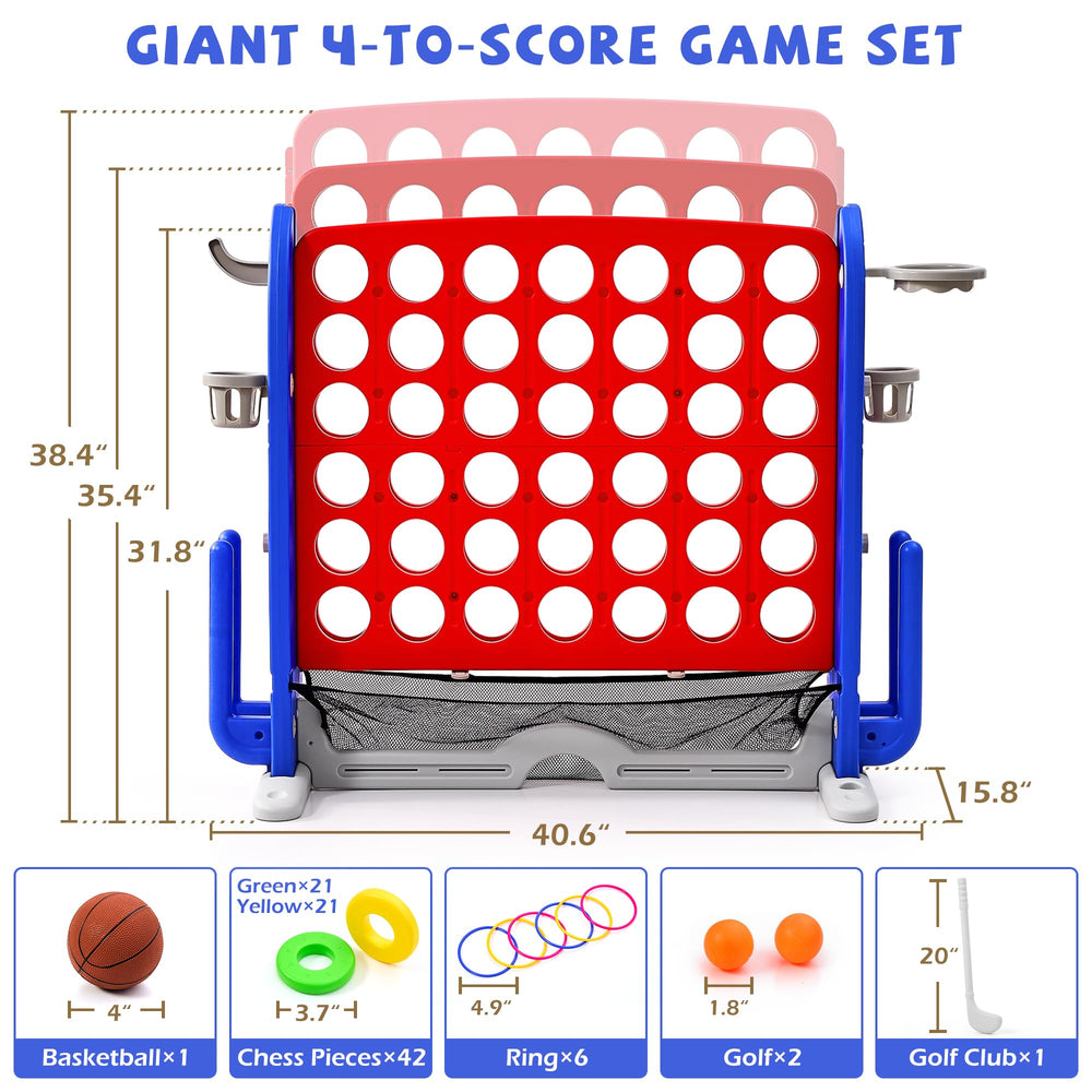 JooKiddie Giant 4-in-a-Row mesh pocket enables quick cleanup after rounds