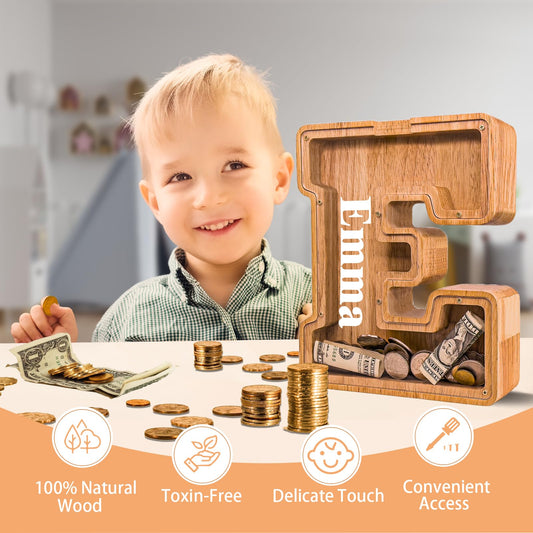 JOOMLAFLY alphabet bank with acrylic panel helps monitor savings growth