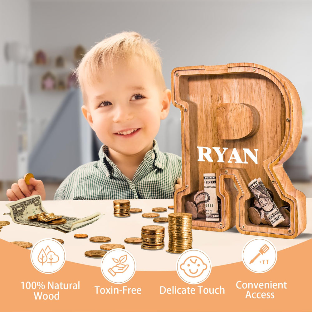 JOOMLAFLY large initial piggy bank nine-inch tall for extra storage