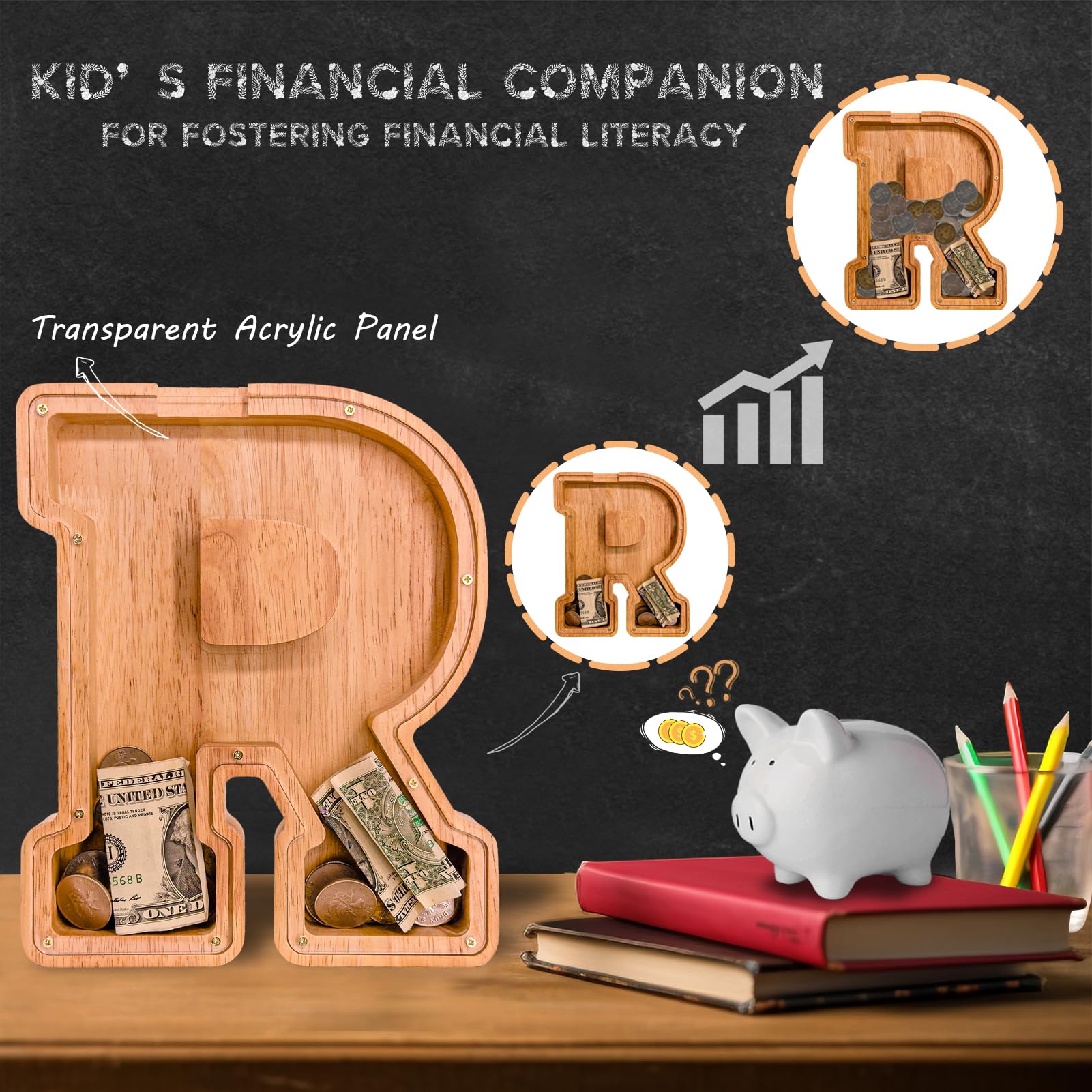 JOOMLAFLY personalized name engraved wood piggy bank