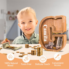 JOOMLAFLY wooden letter piggy bank CNC craftsmanship close-up highlights precision