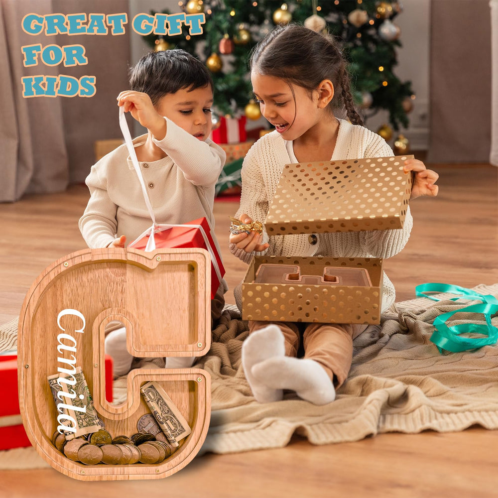 JOOMLAFLY wooden letter piggy bank compact dimensions and stable design