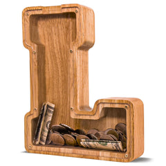 JOOMLAFLY wooden letter piggy bank with initial view helps track savings