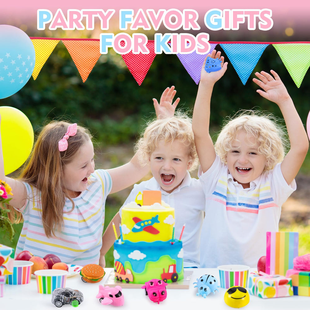 Easter and seasonal basket stuffer with moving toy cars inside capsules.