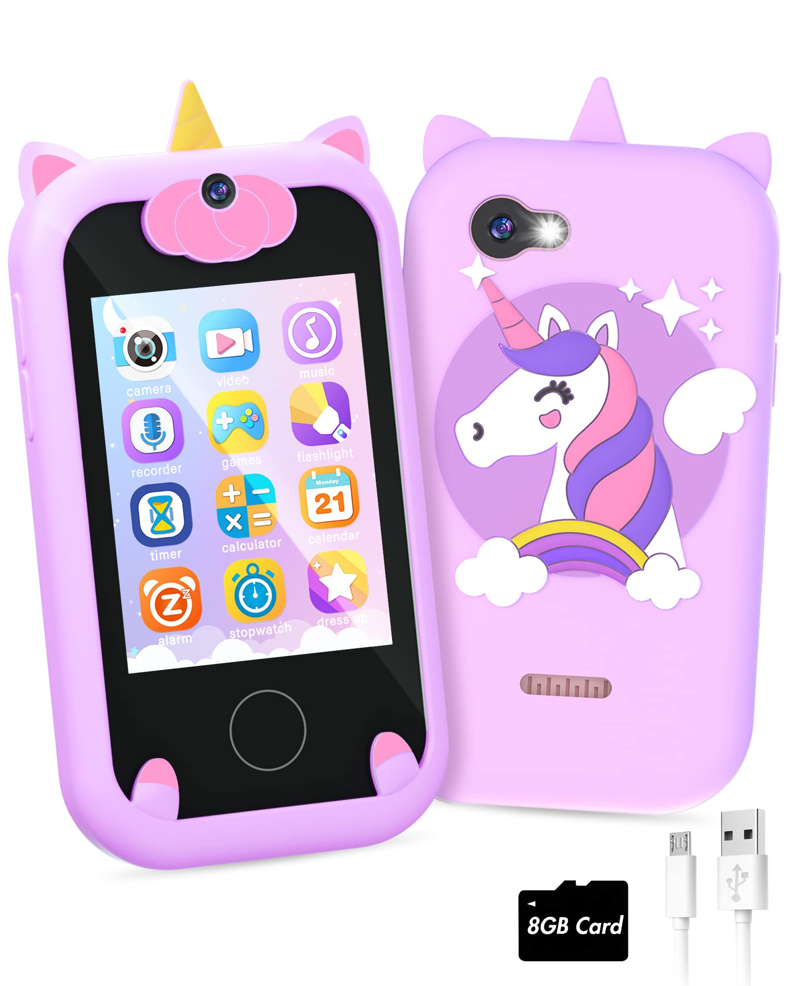 Joozfee Kids Smart Phone Purple front view, compact touchscreen for learning on the go
