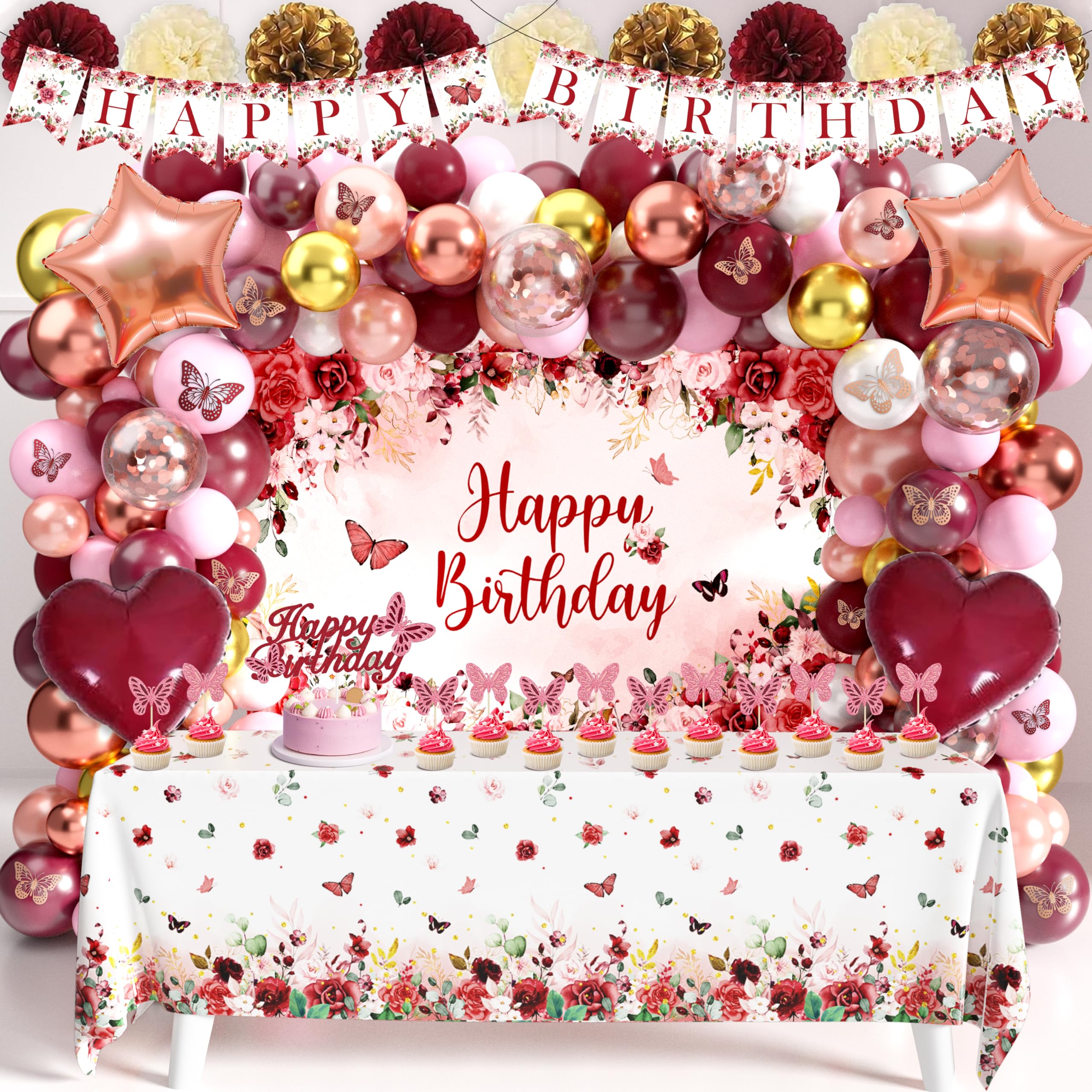 JOPHMO burgundy birthday arch kit on display for chic party entrance