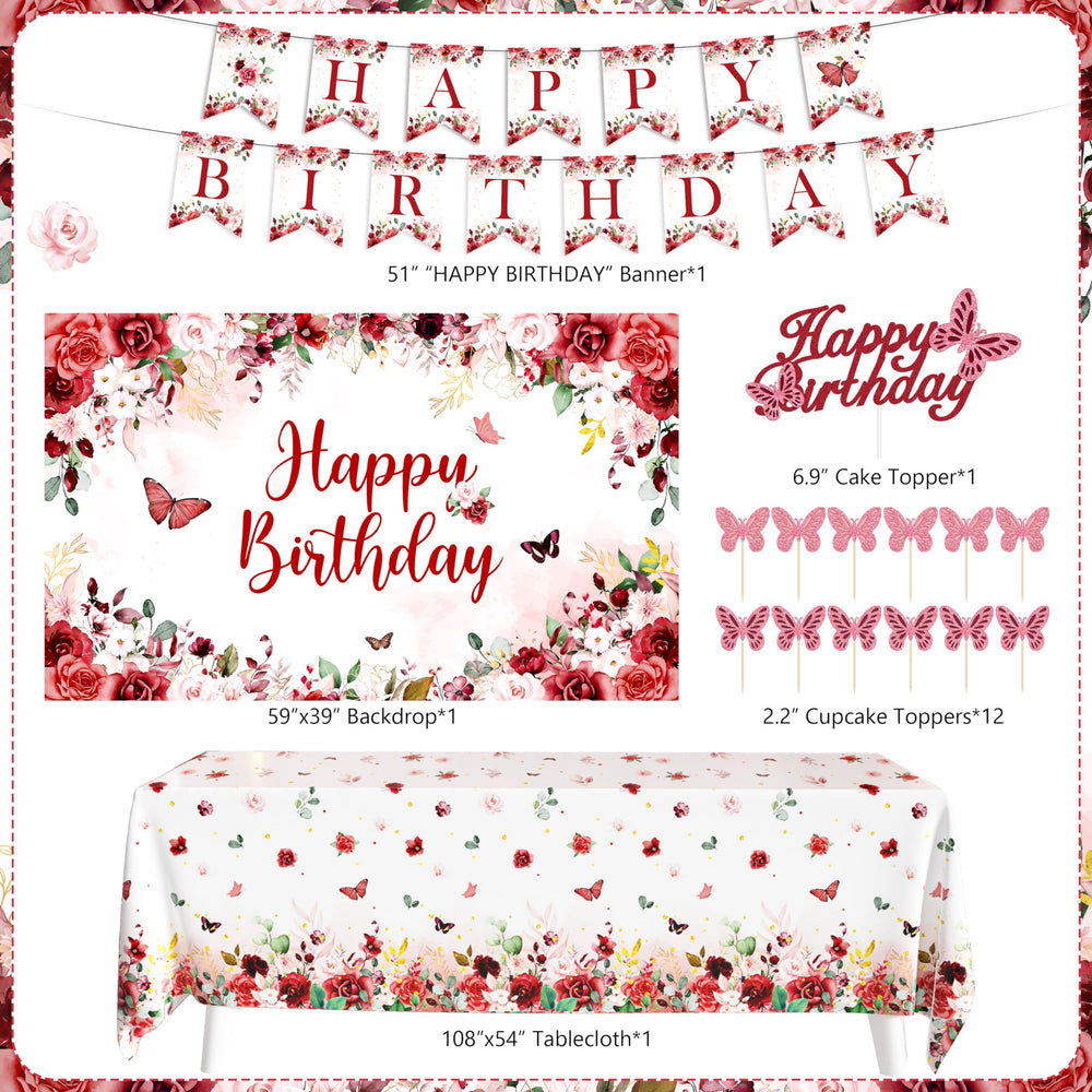 JOPHMO happy birthday banner adds festive burgundy text and shine