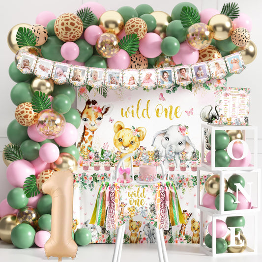 JOPHMO Wild One backdrop with a safari design for a colorful first birthday setup.