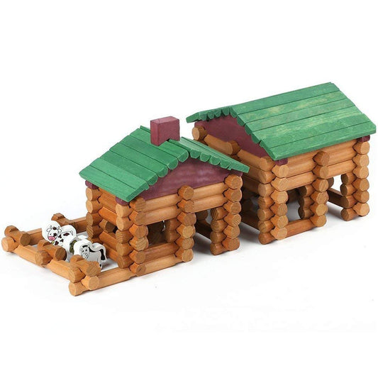 Joqutoys 170pcs wood logs cabin for imaginative building play.