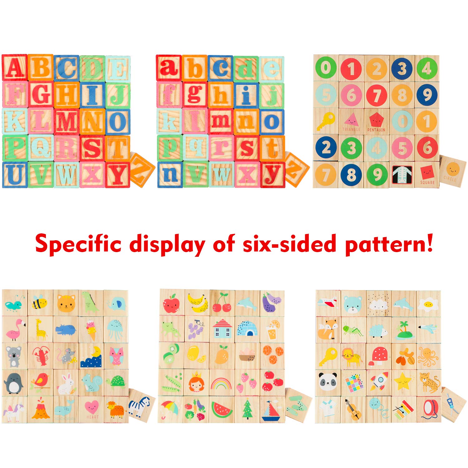 Natural wood blocks with animal motifs encouraging imaginative play and learning.