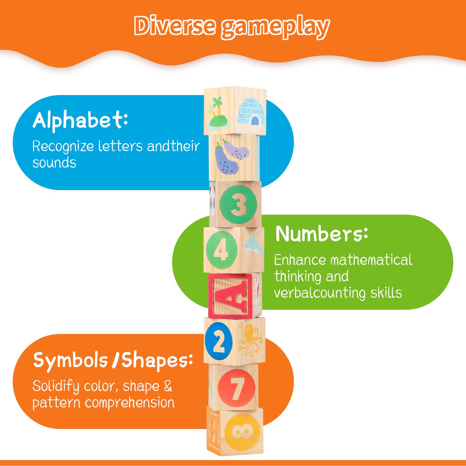 Joqutoys blocks featuring colors, shapes, and animals for recognition