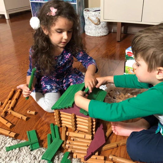 Joqutoys log cabin build guide supports creative construction in kids.