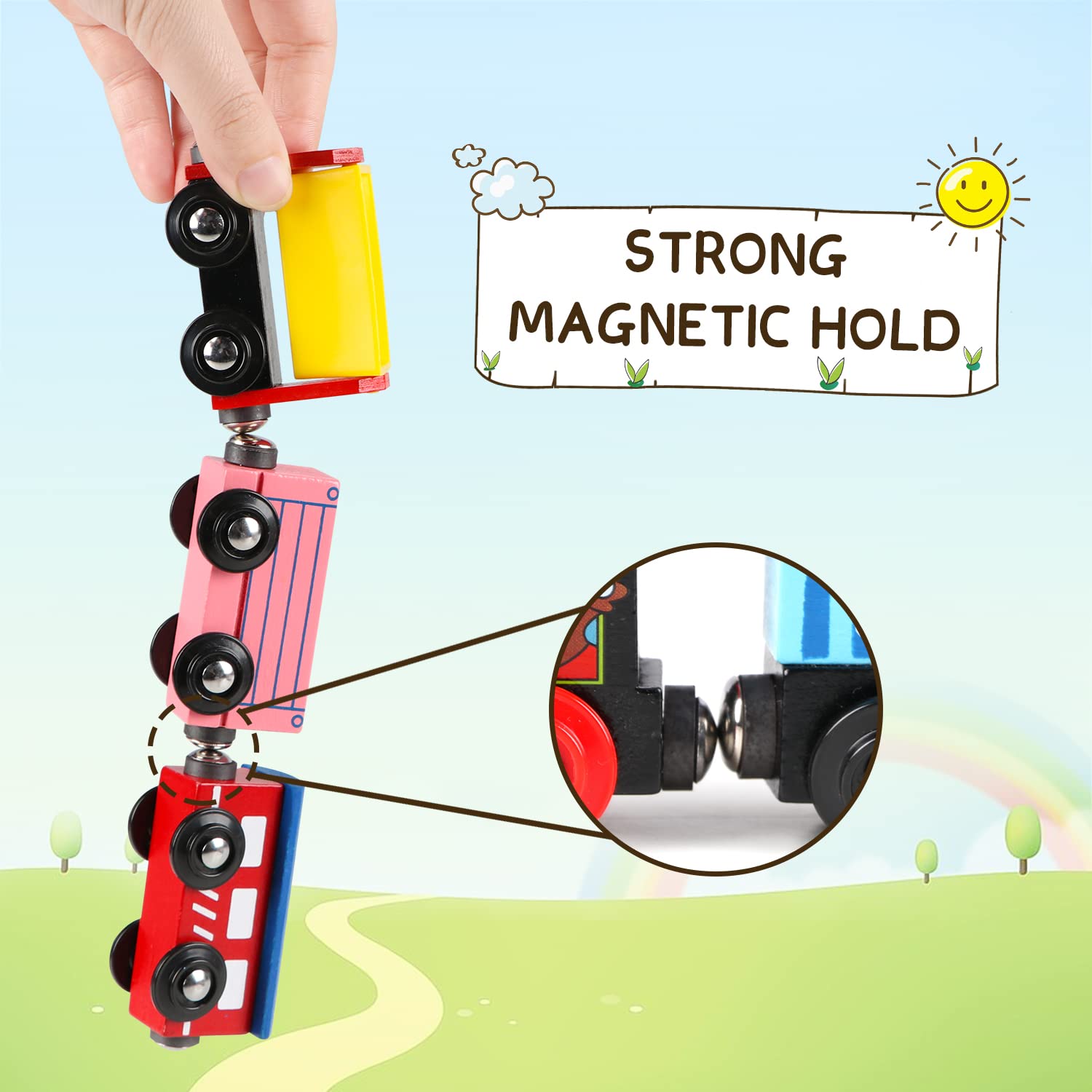 Joqutoys magnetic cargo load connects cars for longer, engaging trains
