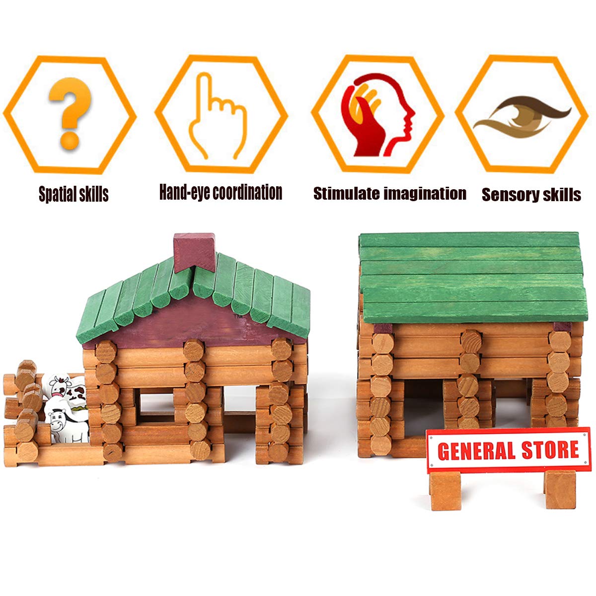 Joqutoys wooden fences and stables offer versatile building play setups.
