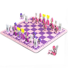 JORMONY cartoon chess set for kids with pink board, promoting playful learning.