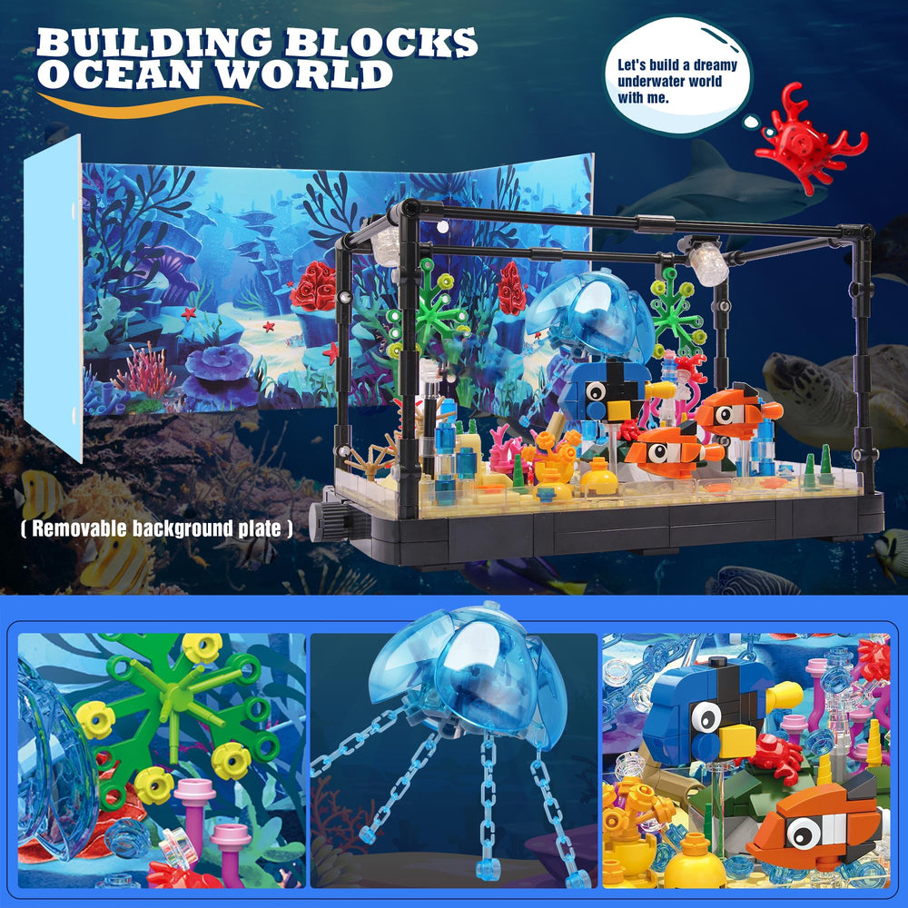 Jorumo ocean coral blocks create a realistic reef backdrop with vibrant sea life.
